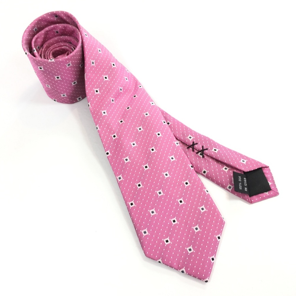 Kenneth Cole New York Slim Tie 100% Silk Dots Pink